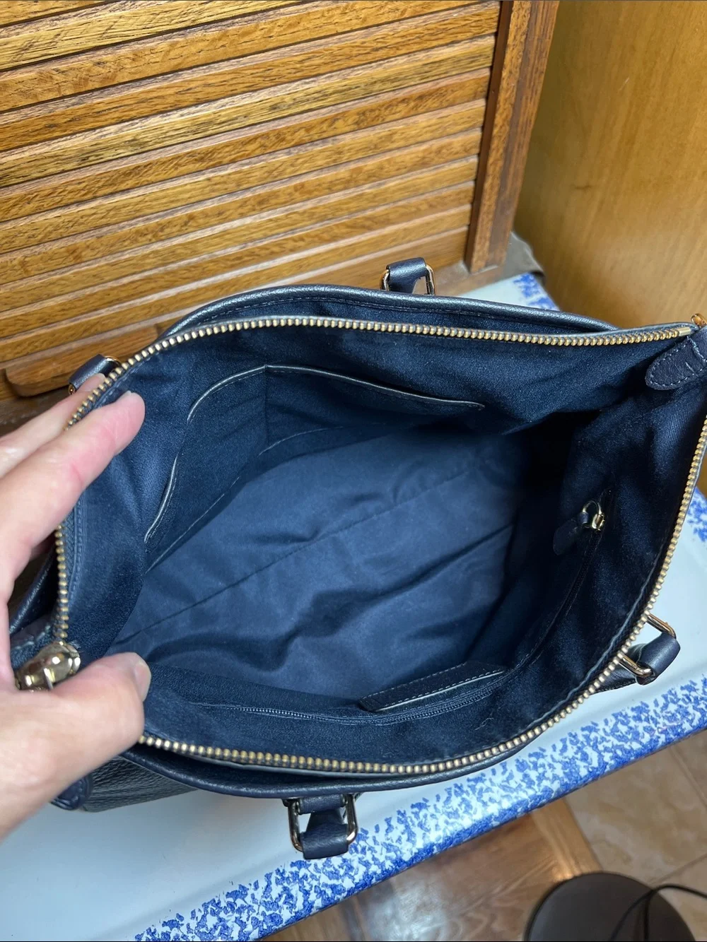 Coach Morgan satchel bag in midnight navy pebble grain leather